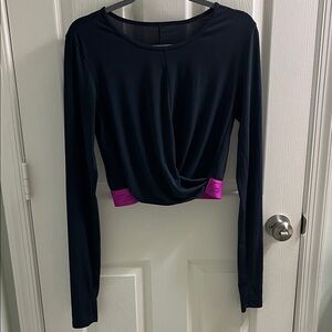 Fabletics Black Long Sleeve Top with Pink Accents